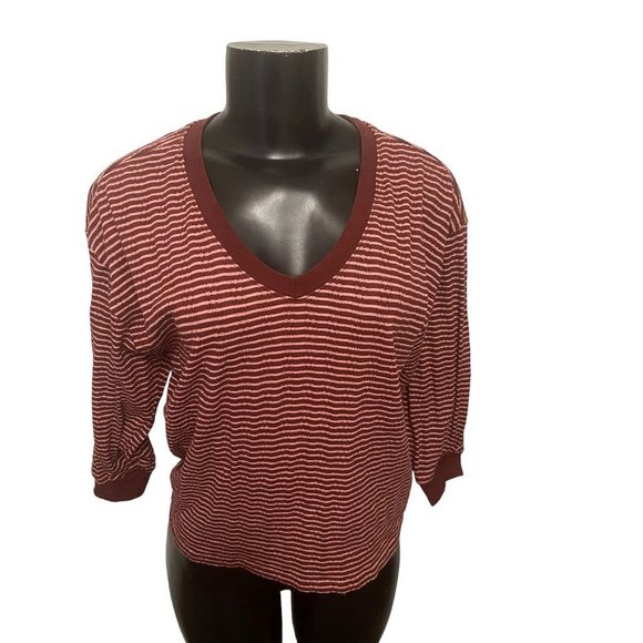 Small Anthropologie Striped V-Neck 3/4 Sleeve Womens Top - Picture 4 of 9